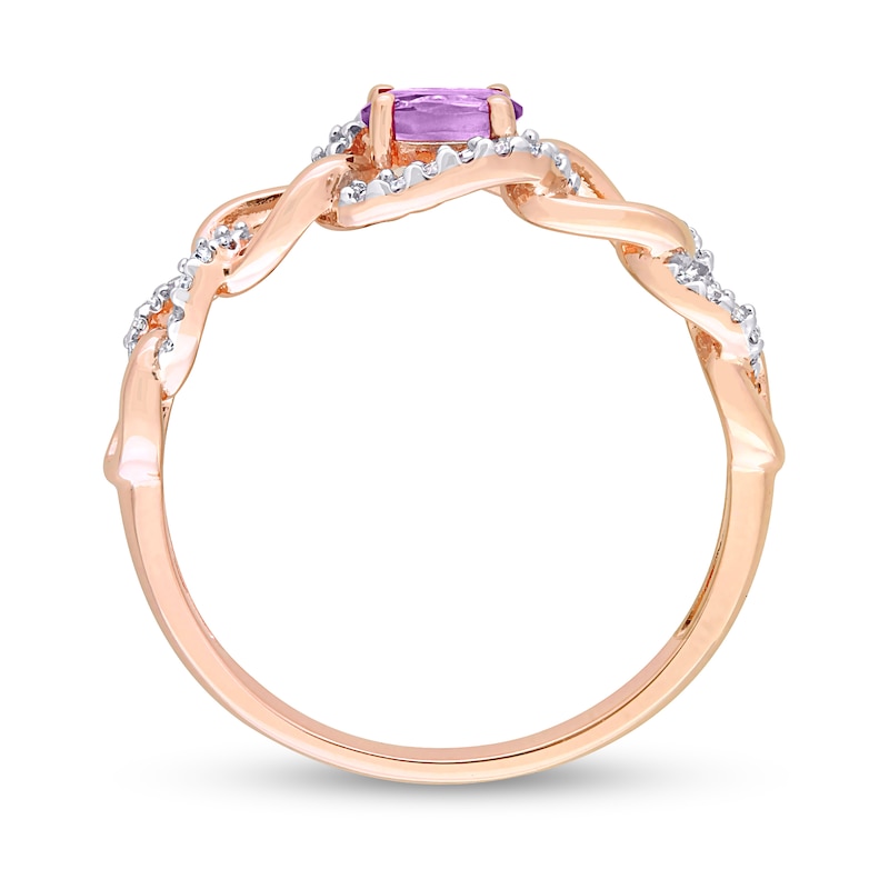 Main Image 5 of Sideways Oval Amethyst and 1/8 CT. T.W. Diamond Chain Link Ring in 10K Rose Gold