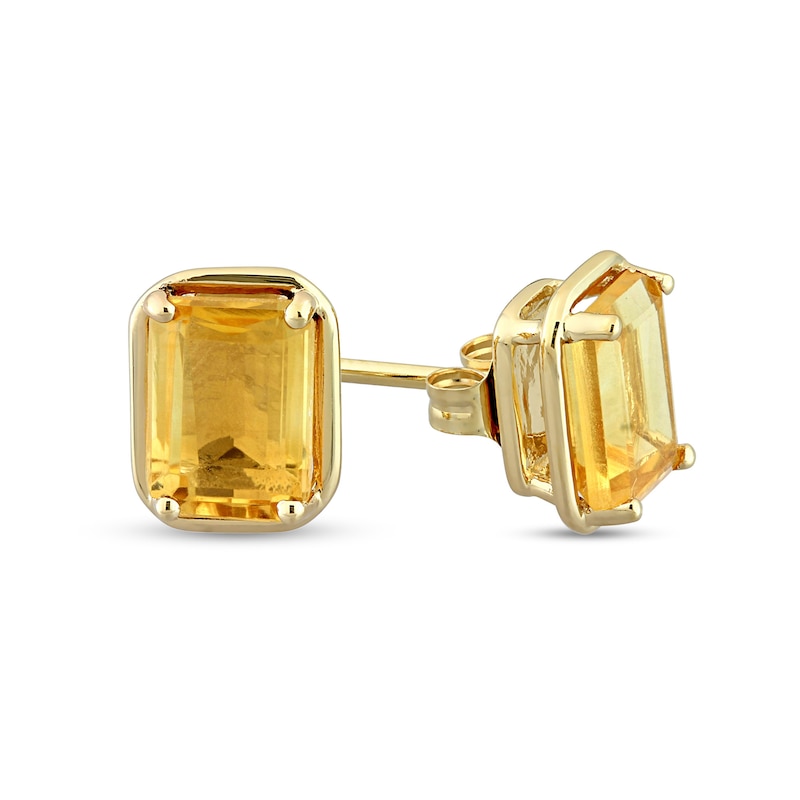 Main Image 1 of Emerald-Cut Citrine Outline Frame Stud Earrings in 14K Gold