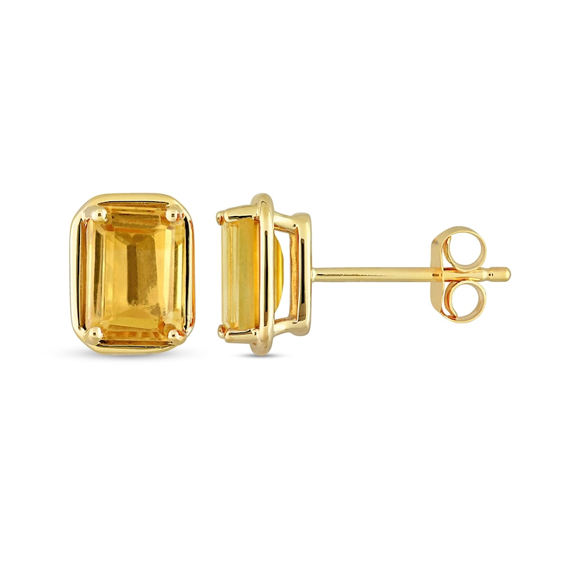 Main Image 3 of Emerald-Cut Citrine Outline Frame Stud Earrings in 14K Gold