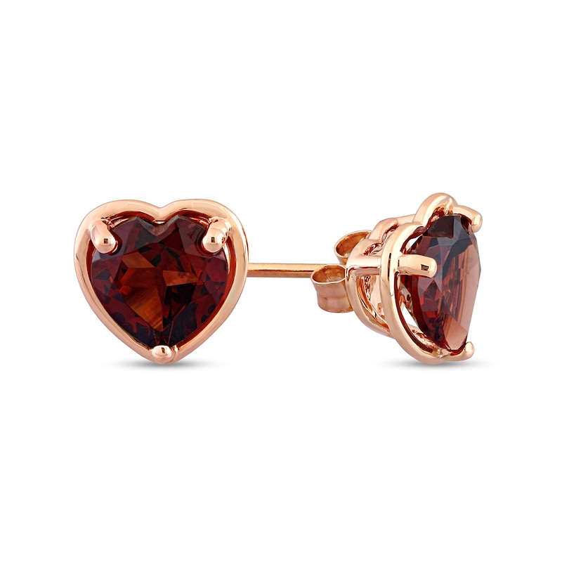 Heart-Shaped Garnet Outline Frame Stud Earrings in 14K Rose Gold