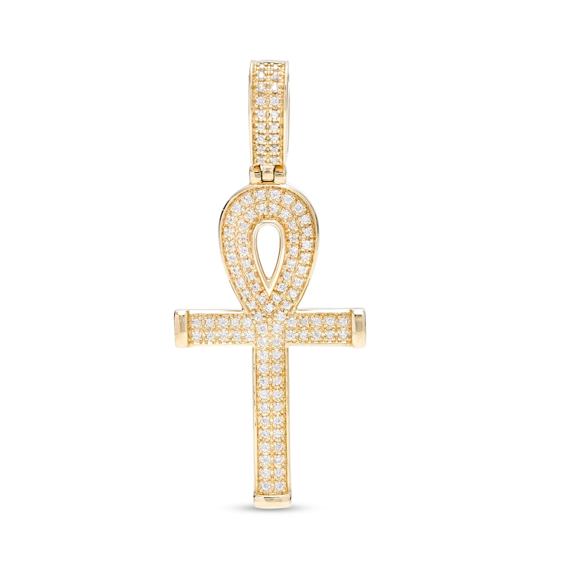 Main Image 1 of Men's 1/2 CT. T.W. Diamond Ankh Necklace Charm in 10K Gold