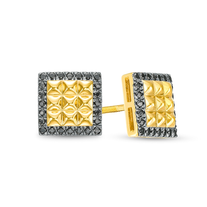 Main Image 1 of 1/4 CT. T.W. Black Diamond Square-Shaped Frame Spiked Stud Earrings in 10K Gold
