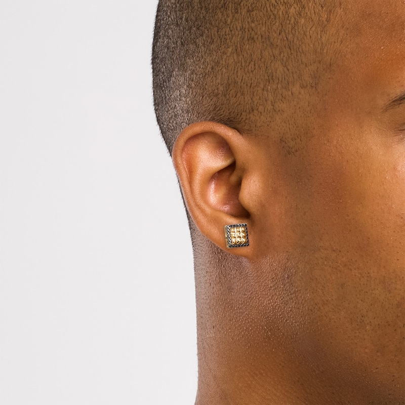 Men's 1/4 CT. T.W. Black Diamond Square-Shaped Frame Spiked Stud Earrings in 10K Gold