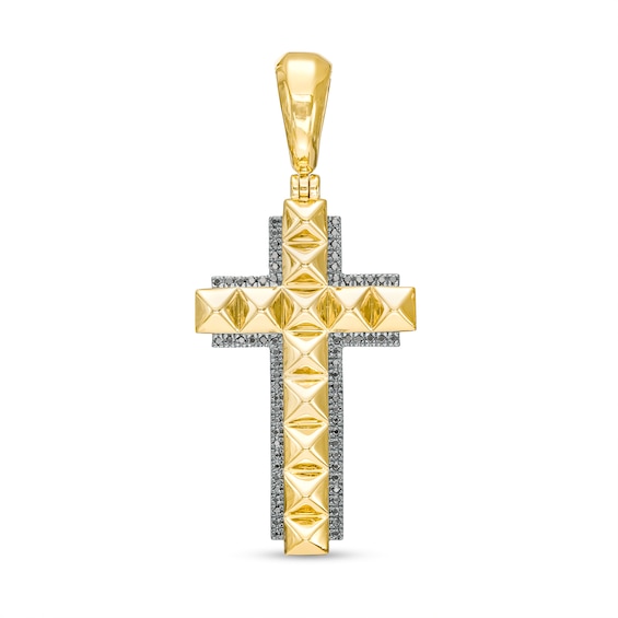 Men's 1/4 CT. T.w. Black Diamond Spiked Cross Necklace Charm in 10K Gold