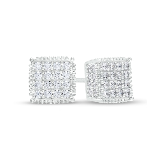 1-1/4 CT. T.w. Multi-Diamond Puffed Square Stud Earrings in 10K White Gold