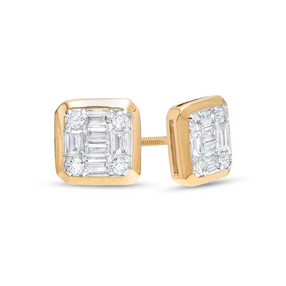 Men's 1/10 CT. T.W. Concave Square Multi-Diamond Stud Earrings in 10K Gold