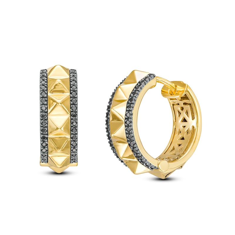 Main Image 1 of 1/3 CT. T.W. Black Diamond Spiked Double Row Huggie Hoop Earrings in 10K Gold