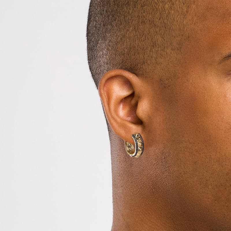Main Image 2 of 1/3 CT. T.W. Black Diamond Spiked Double Row Huggie Hoop Earrings in 10K Gold