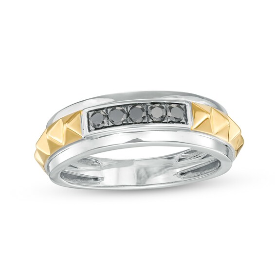 1/4 CT. T.w. Black Diamond Spiked Five Stone Ring in 10K Two-Tone Gold
