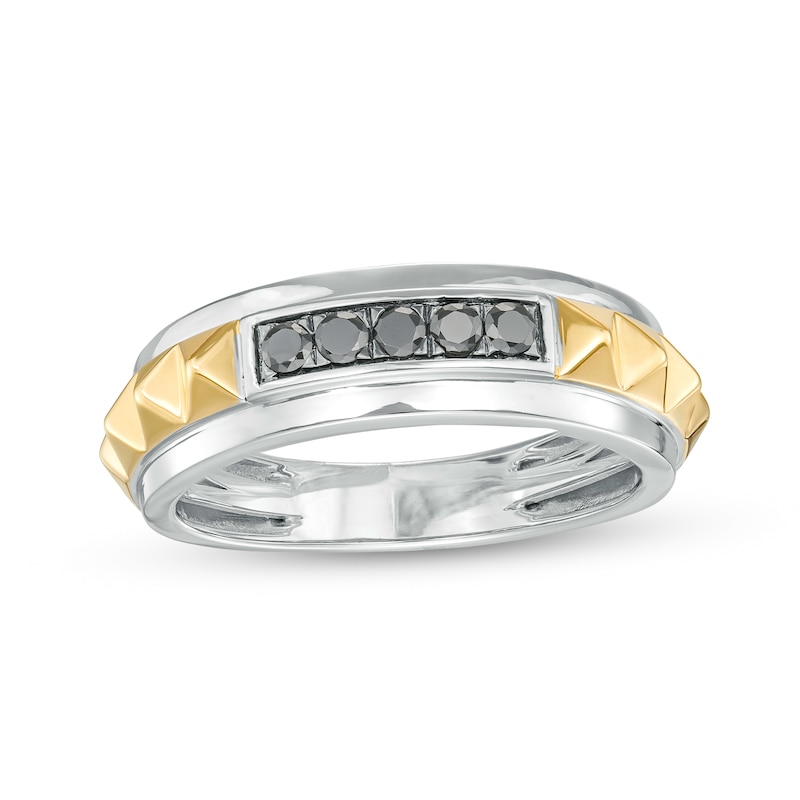 Main Image 1 of 1/4 CT. T.W. Black Diamond Spiked Five Stone Ring in 10K Two-Tone Gold