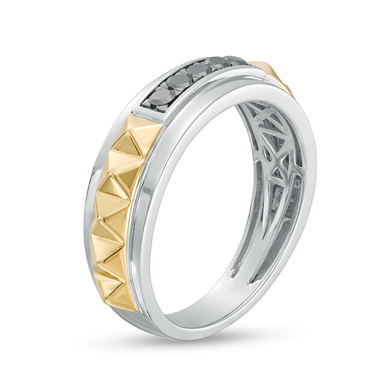 Main Image 3 of 1/4 CT. T.W. Black Diamond Spiked Five Stone Ring in 10K Two-Tone Gold