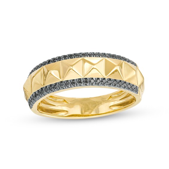 1/4 CT. T.w. Black Diamond Spiked Double Row Ring in 10K Gold