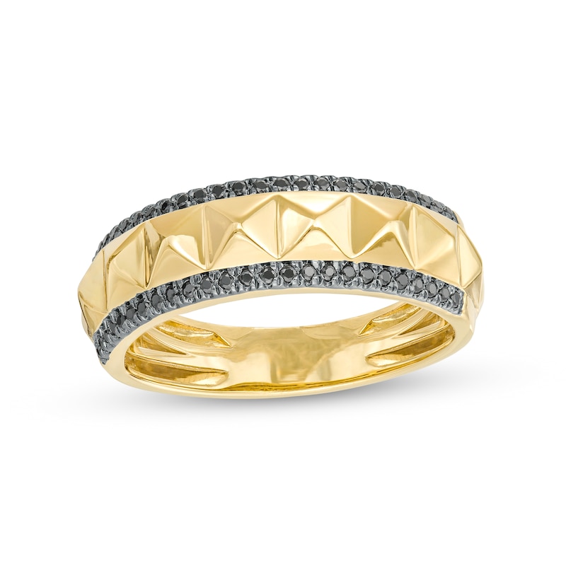 Men's 1/4 CT. T.W. Black Diamond Spiked Double Row Ring in 10K Gold