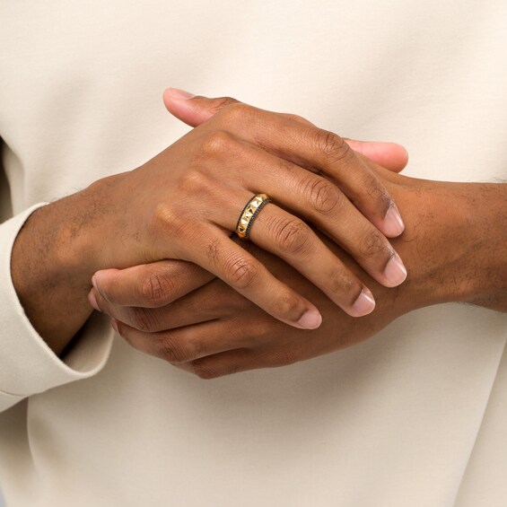 1/4 CT. T.w. Black Diamond Spiked Double Row Ring in 10K Gold