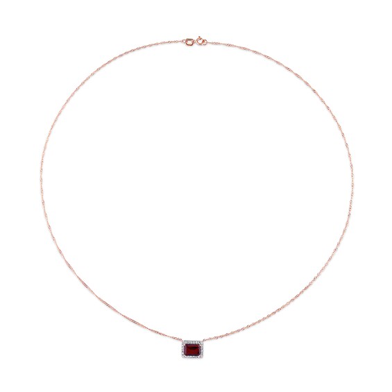 Sideways Emerald-Cut Garnet and 1/8 CT. T.w. Diamond Frame Necklace in 10K Rose Gold