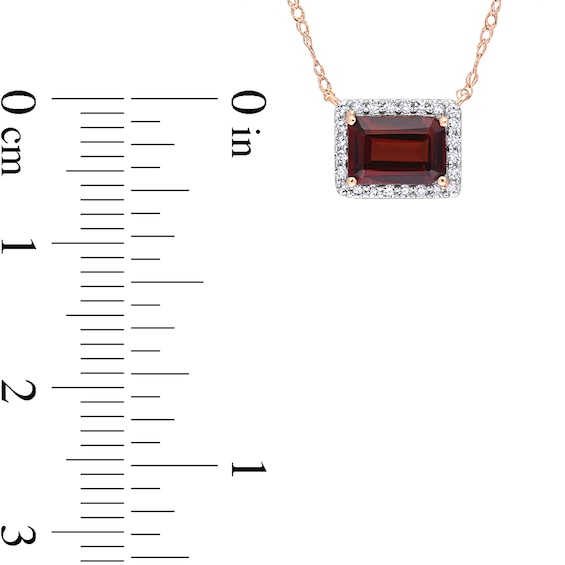 Sideways Emerald-Cut Garnet and 1/8 CT. T.w. Diamond Frame Necklace in 10K Rose Gold