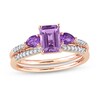 Thumbnail Image 0 of Multi-Shape Amethyst and 1/10 CT. T.W. Diamond Three Stone Bridal Set in 10K Rose Gold