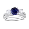 Thumbnail Image 1 of Blue and White Sapphire and 1/10 CT. T.W. Diamond Three Stone Bridal Set in 10K White Gold