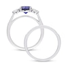 Thumbnail Image 5 of Blue and White Sapphire and 1/10 CT. T.W. Diamond Three Stone Bridal Set in 10K White Gold