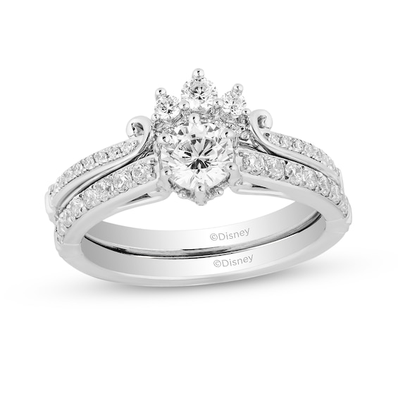 Enchanted Disney Majestic Princess 1 CT. T.w. Diamond Crown Contour Bridal Set in 14K White Gold