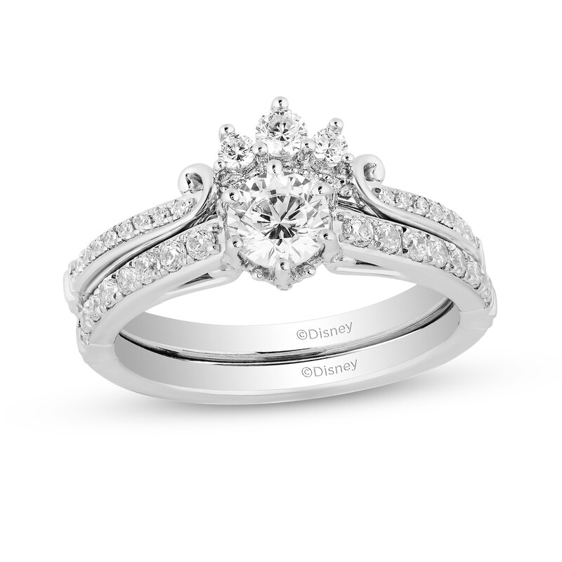 Main Image 1 of Enchanted Disney Majestic Princess 1 CT. T.W. Diamond Crown Contour Bridal Set in 14K White Gold