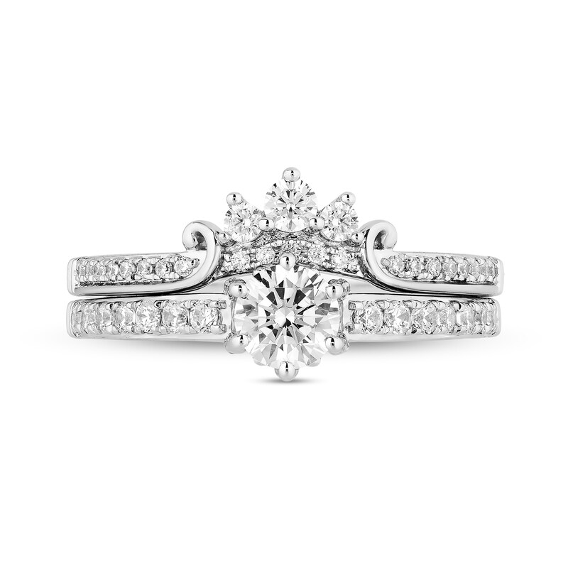 Main Image 3 of Enchanted Disney Majestic Princess 1 CT. T.W. Diamond Crown Contour Bridal Set in 14K White Gold