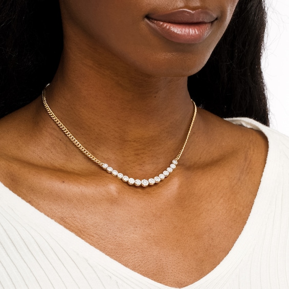1 CT. T.w. Multi-Diamond Curb Chain Necklace in 10K Gold - 16"