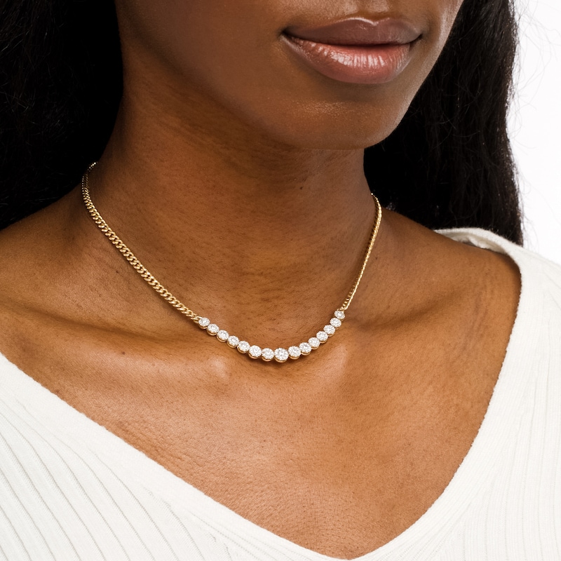 Main Image 2 of 1 CT. T.W. Multi-Diamond Curb Chain Necklace in 10K Gold - 16"