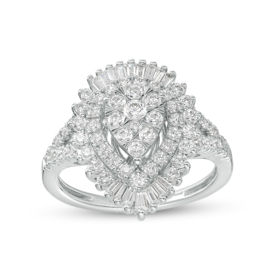 1 CT. T.w. Pear Multi-Diamond Shadow Frame Split Shank Ring in 10K White Gold