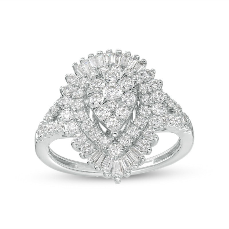 Main Image 1 of 1 CT. T.W. Pear Multi-Diamond Shadow Frame Split Shank Ring in 10K White Gold