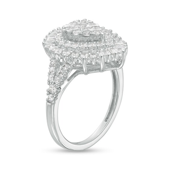 1 CT. T.w. Pear Multi-Diamond Shadow Frame Split Shank Ring in 10K White Gold