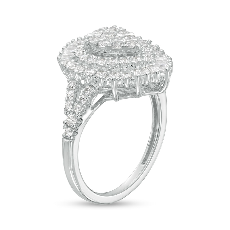 Main Image 3 of 1 CT. T.W. Pear Multi-Diamond Shadow Frame Split Shank Ring in 10K White Gold