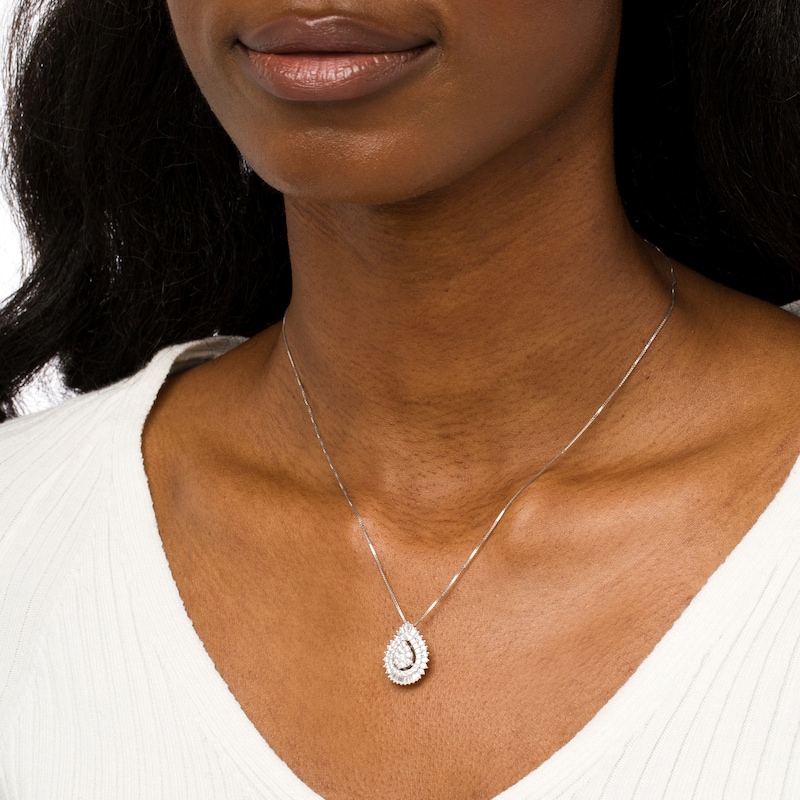 Main Image 2 of 1 CT. T.W. Pear Multi-Diamond Shadow Frame Pendant in 10K White Gold
