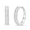 Thumbnail Image 1 of 1-1/2 CT. T.W. Baguette and Round Diamond Edge Hoop Earrings in 10K White Gold