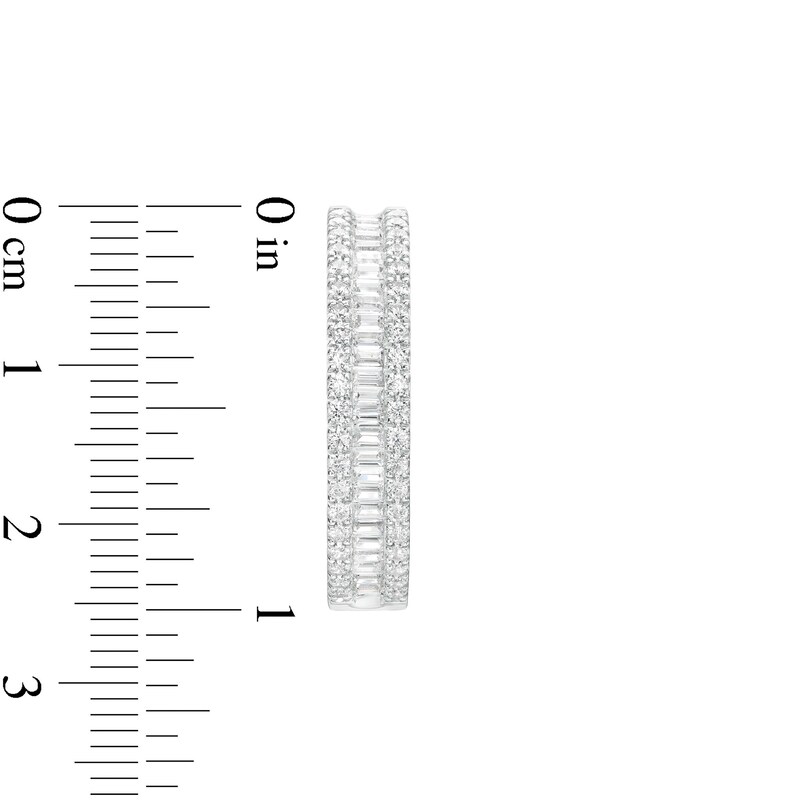 Main Image 3 of 1-1/2 CT. T.W. Baguette and Round Diamond Edge Hoop Earrings in 10K White Gold