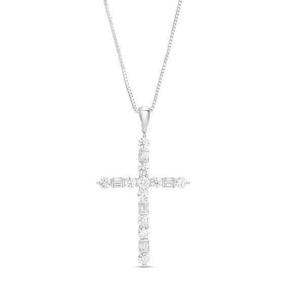 1 CT. T.w. Baguette and Round Diamond Cross Pendant in 10K White Gold