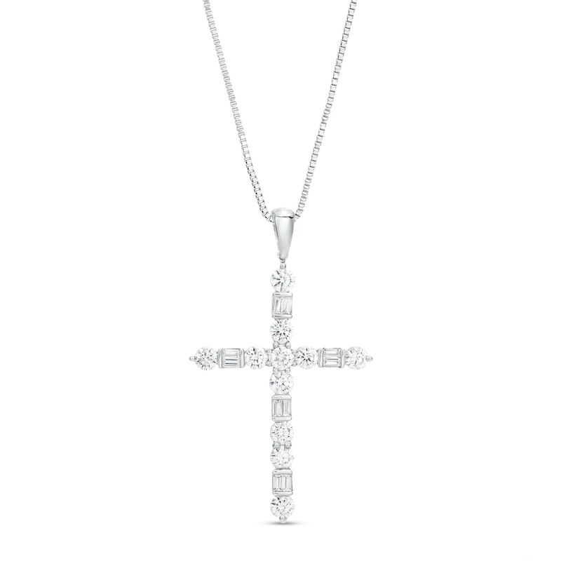 Main Image 1 of 1 CT. T.W. Baguette and Round Diamond Cross Pendant in 10K White Gold