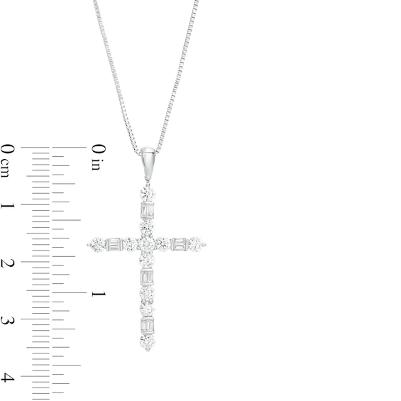 1 CT. T.w. Baguette and Round Diamond Cross Pendant in 10K White Gold