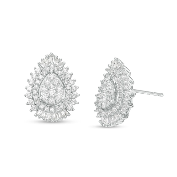 1 CT. T.w. Pear-Shaped Multi-Diamond Shadow Frame Stud Earrings in 10K White Gold