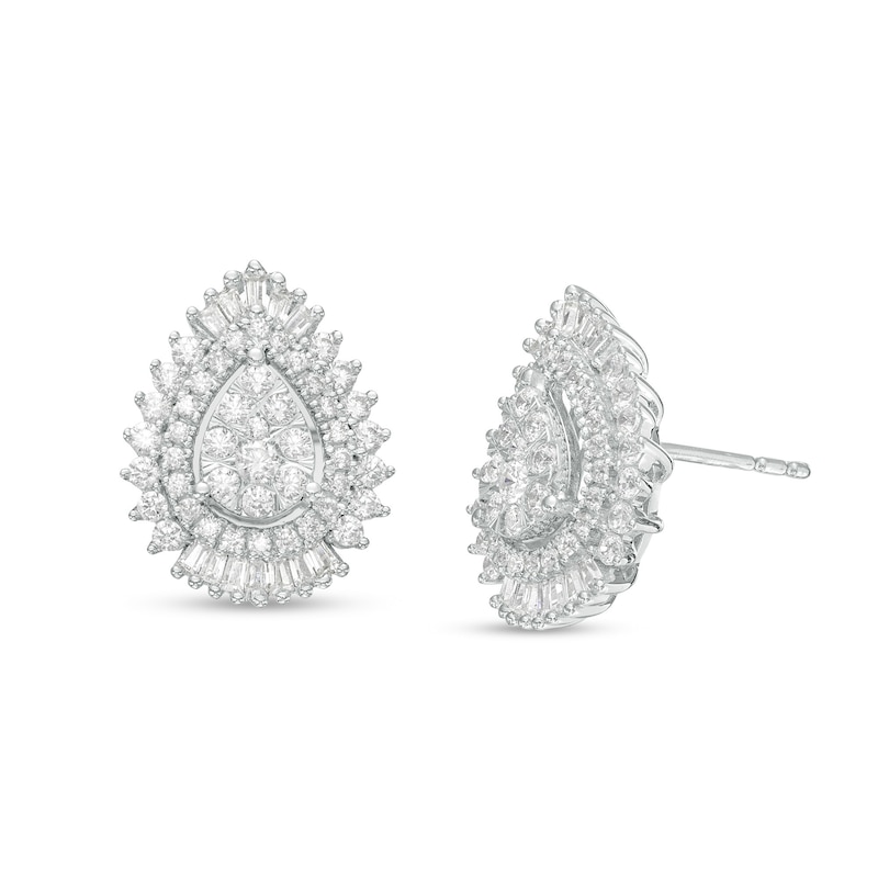 Main Image 1 of 1 CT. T.W. Pear-Shaped Multi-Diamond Shadow Frame Stud Earrings in 10K White Gold