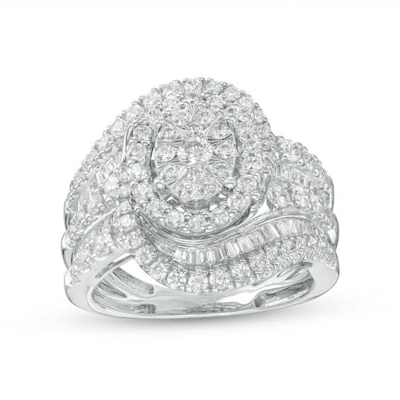 1-1/2 CT. T.w. Oval Multi-Diamond Swirl Bypass Ring in 10K White Gold