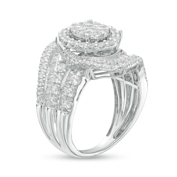 1-1/2 CT. T.w. Oval Multi-Diamond Swirl Bypass Ring in 10K White Gold