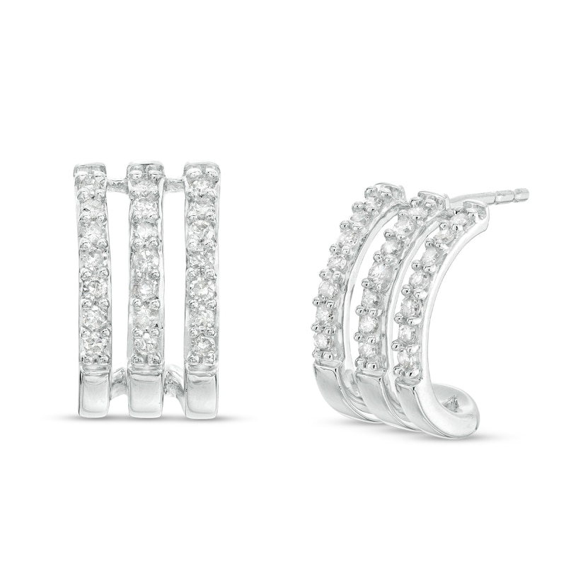 Main Image 1 of 1/4 CT. T.W. Diamond Triple Row J-Hoop Earrings in 10K White Gold