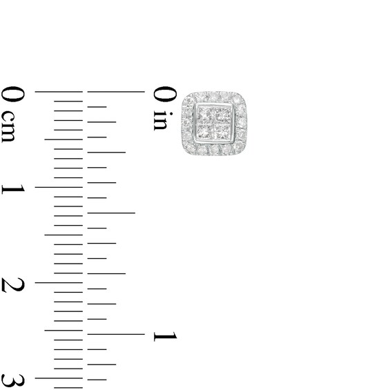 1/2 CT. T.w. Quad Princess-Cut Diamond Cushion Frame Stud Earrings in 10K White Gold