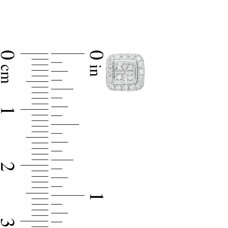 Main Image 3 of 1/2 CT. T.W. Quad Princess-Cut Diamond Cushion Frame Stud Earrings in 10K White Gold