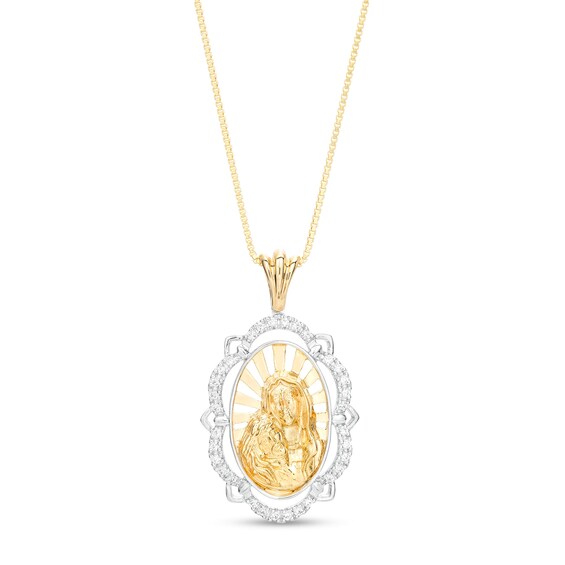 1/8 CT. T.w. Diamond Frame Virgin Mary Portrait Pendant in 10K Two-Tone Gold