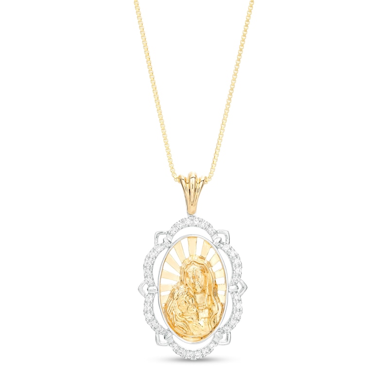 Main Image 1 of 1/8 CT. T.W. Diamond Frame Virgin Mary Portrait Pendant in 10K Two-Tone Gold