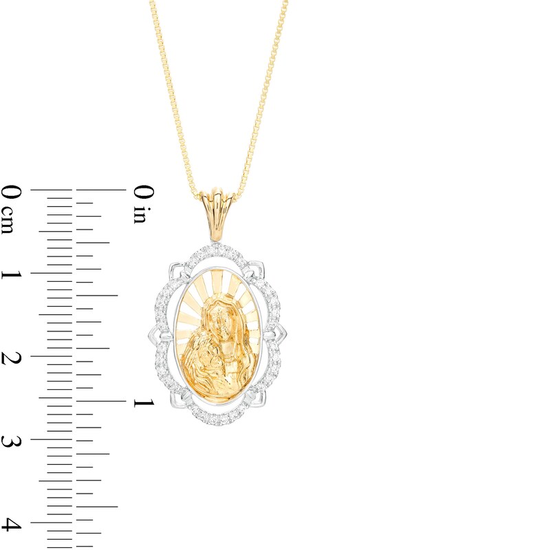 Main Image 3 of 1/8 CT. T.W. Diamond Frame Virgin Mary Portrait Pendant in 10K Two-Tone Gold