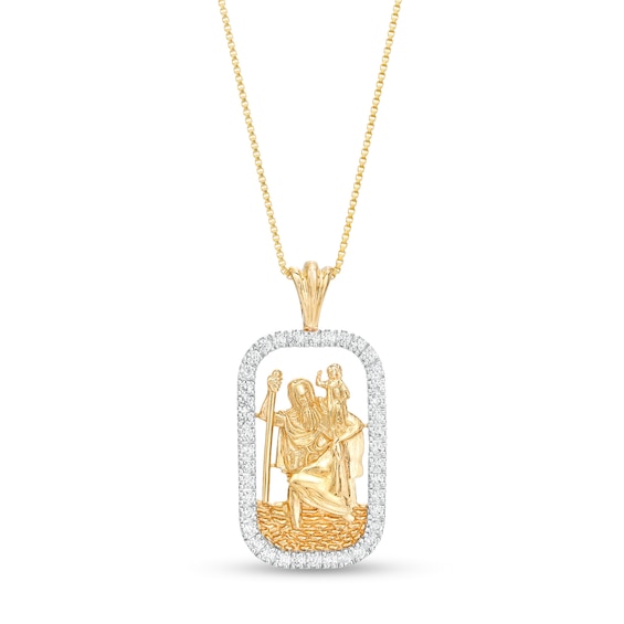 3/8 CT. T.w. Diamond Frame Saint Christopher Pendant in 10K Gold