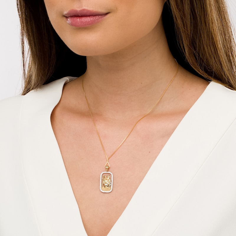 Main Image 2 of 3/8 CT. T.W. Diamond Frame Saint Christopher Pendant in 10K Gold